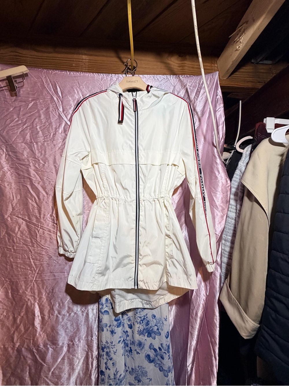Tommy Hilfiger Cream Hooded Anorak with Red & Navy Stripe